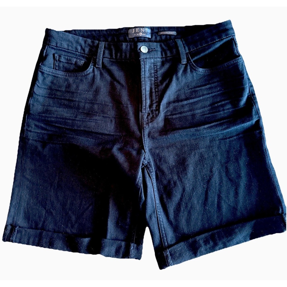 Jen7 Size 12 Bermuda Shorts Black Cuffed Pockets 7 for All Mankind